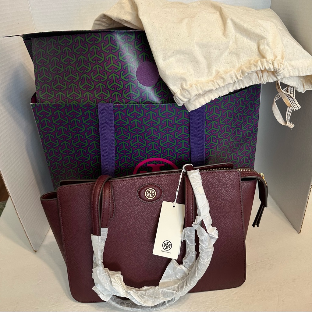 Nwt And Original Packaging Tory Burch Pebbled Leather Claret Small Robinson Tote
